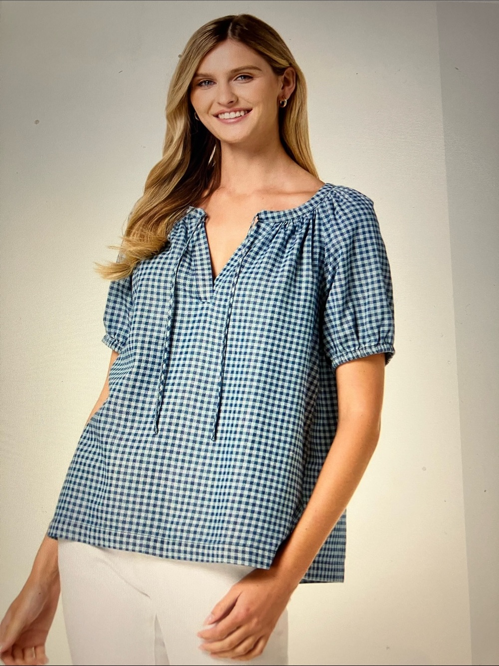 LC Lauren Conrad Blue Gingham Peasant Top - Women